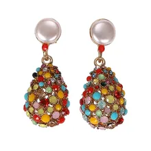 Retro Female Multicolor Water Drop Rhinestones Earrings Geometric Rhinestone Crystal Drop Earrings Long Big Earrings Retro Female Multicolor Water Drop Rhinestones Earrings Geometric Rhinestone Crystal Drop Earrings Long Big Earrings