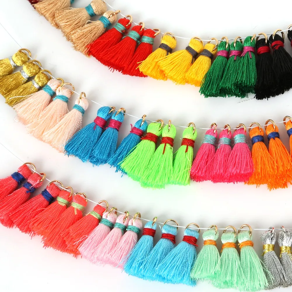 buy 20mm+5mm 20pcs bag Silk Mini Tassel Small Circle Tassel For DIY Earring Accessories Home Textile Garment Wedding Decoration