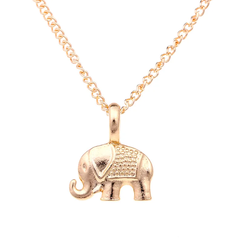 

Wholesale Newly Elephant Pendant Necklace Gold Color Hand Stamped Fashion Necklace Gifts For Women Girls Jewelry 10 PCS