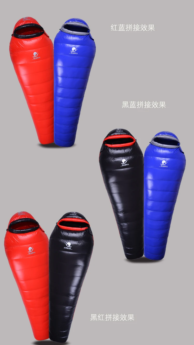 New arrival high quality 600/800/1000/1200g white goose down filling outdoor camping comfortable breathable sleeping bag