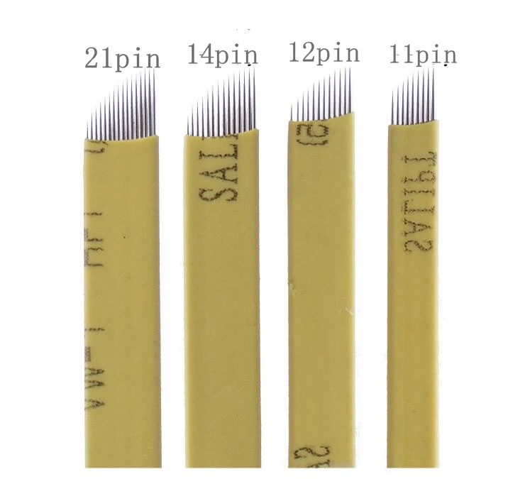 

100 PCS Yellow 11 pin Laminas Tebori Microblading Tattoo Needles Goochi Blade for 3D Embroidery Eyebrow Manual Pen Machine Cheap