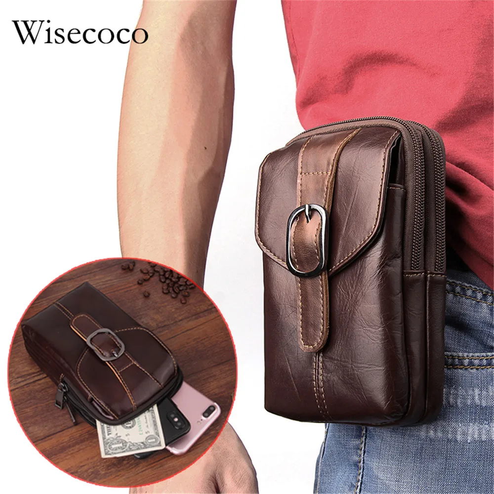 6.3 Inch men phone waist case for iPhone 8plus 7plus s9plus s8plus x Universal Brown Leather Wallet Bag Luxury Belt Pack Purse | Мобильные