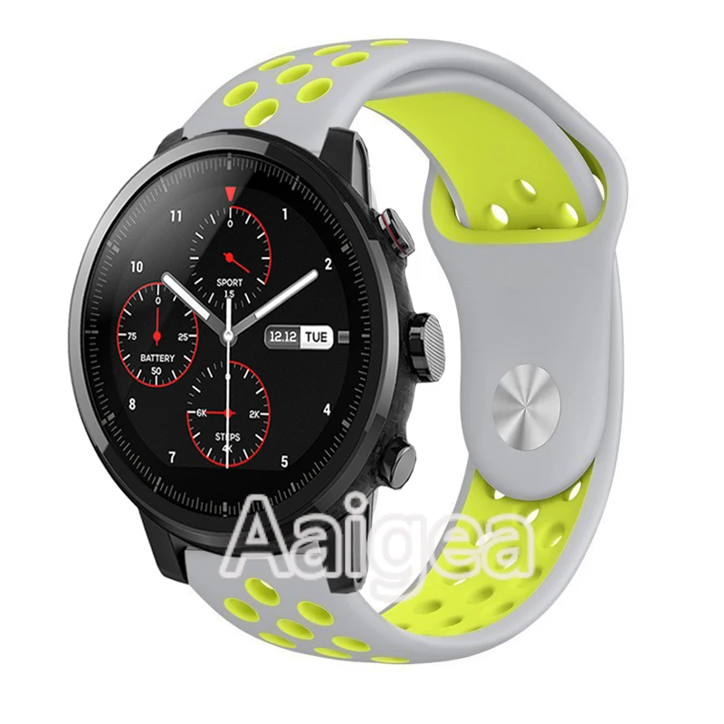 Мягкая силиконовая лента сменный ремешок для Huami Amazfit Strato спортивные часы 2 красочные дышащий браслет Ремешки для наручных часов 22 мм - Цвет: gray yellow