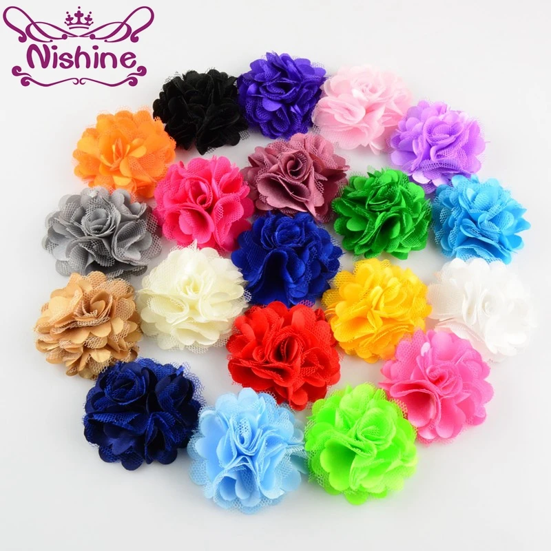 

Nishine 20pcs/lot 20 Colors 2 Inch Mini Satin Mesh Puff Rose Flower For DIY Supplies Headbands Hair Clips Hair Accessories