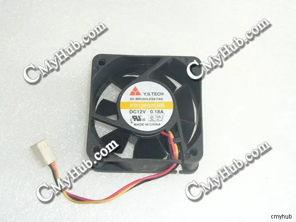 Подлинный для Y.S.TECH FD126025HB DC12V 0.18A 3-контактный 3-проводной 6025 60X60X25MM охлаждающий