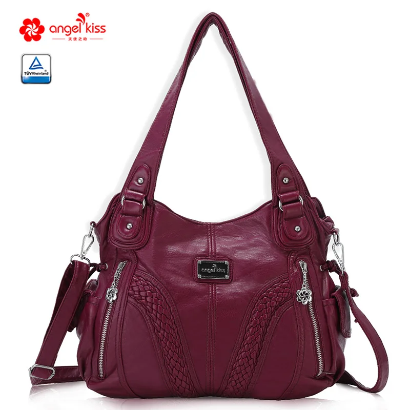 

Angelkiss Fashion Single Shoulder Bags for Women Soft Solid Handbags with Cell phone Pocket & Zipper Closure 1555-3
