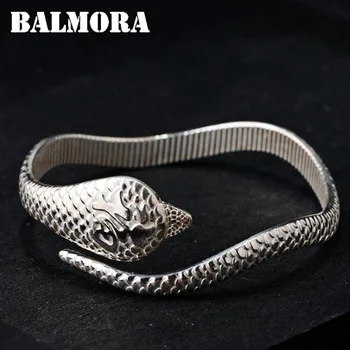 

BALMORA 990 Pure Silver Snake Open Bangles for Women Men Gift about 18cm Vintage Animal Bracelet Thai Silver Jewelry SZ0343