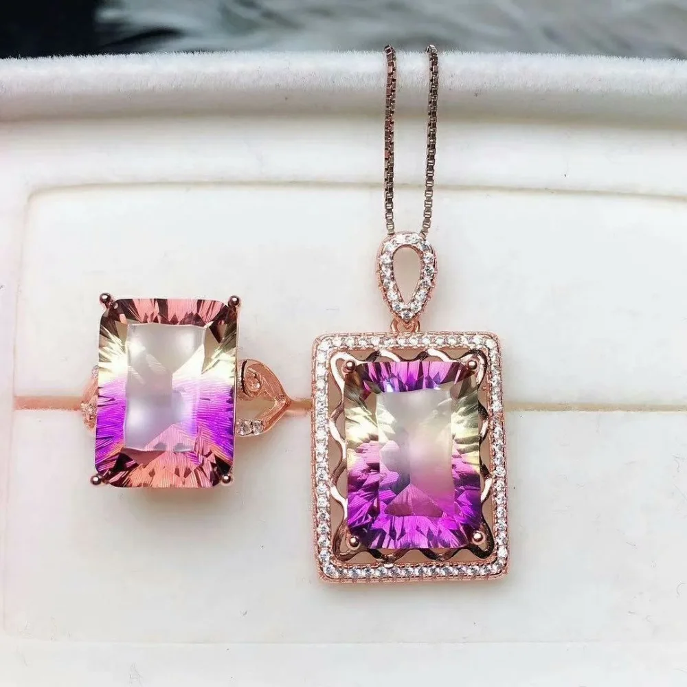 Shilovem 925 пробы серебряные пьезоэлектрические Подвески в виде аметрина кольца