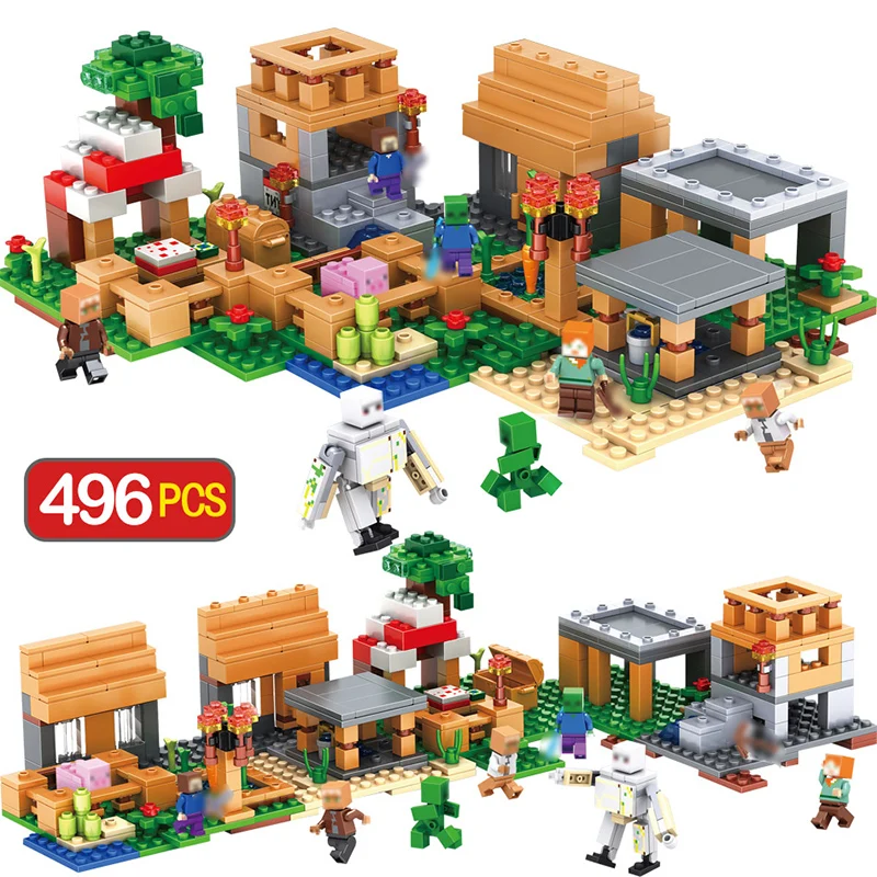 

496PCS My World Building Blocks Compatible LegoINGLYS Minecrafted Village Steve DIY Enlighten Toys For Children Gift
