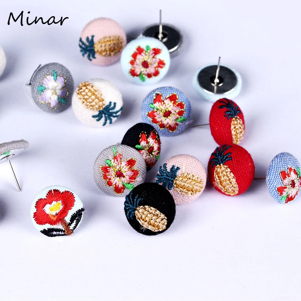 Новая мода Красочные Вышитые цветок сережки в виде ананасов для Для женщин девочек Винтаж простой маленький круглый стад вечерние серьги