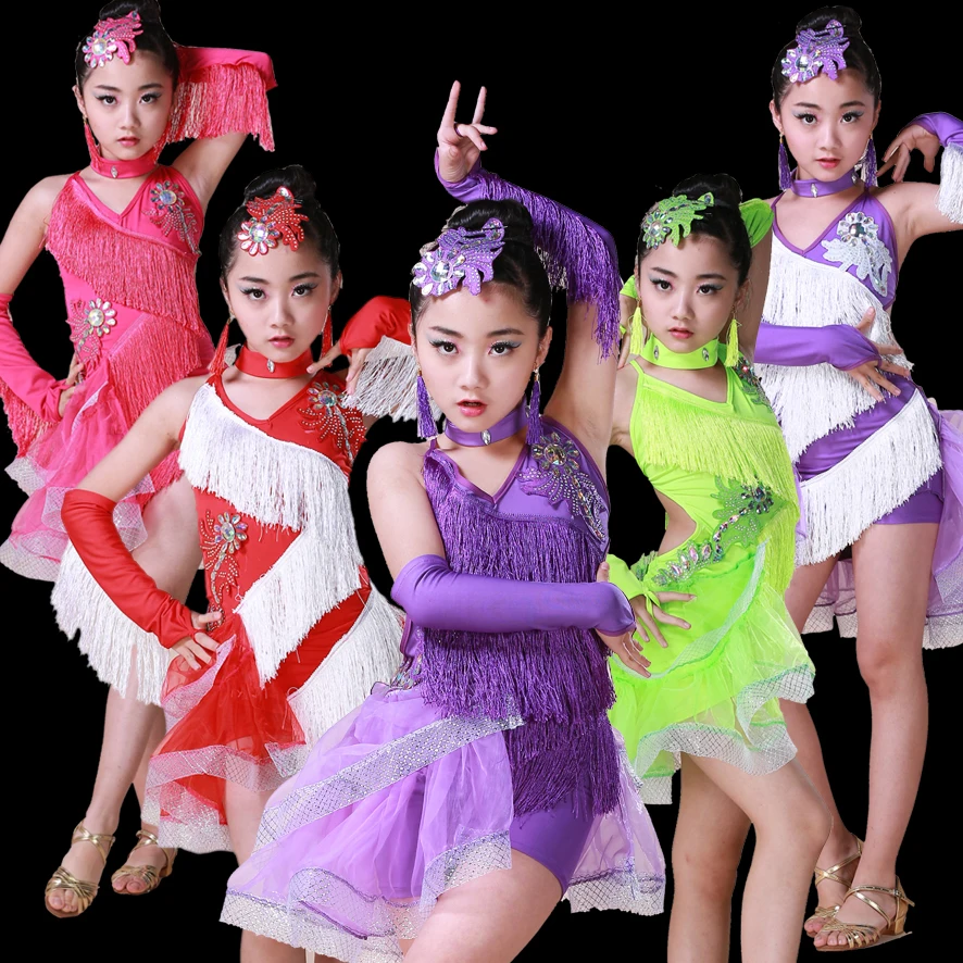 Children's Professional Dancing Dresses Girls Salsa Dresses Multicolor