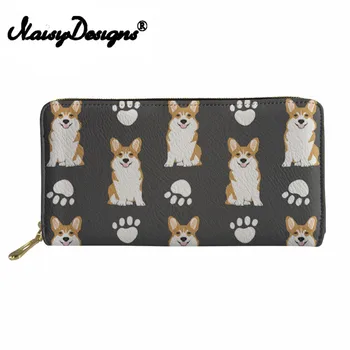 

Noisydesigns Women Wallets Cartoon Corgi Print cute Pu Leather Long Purse Ladies Fashion Card Holders Females Coin Pocket Zipper