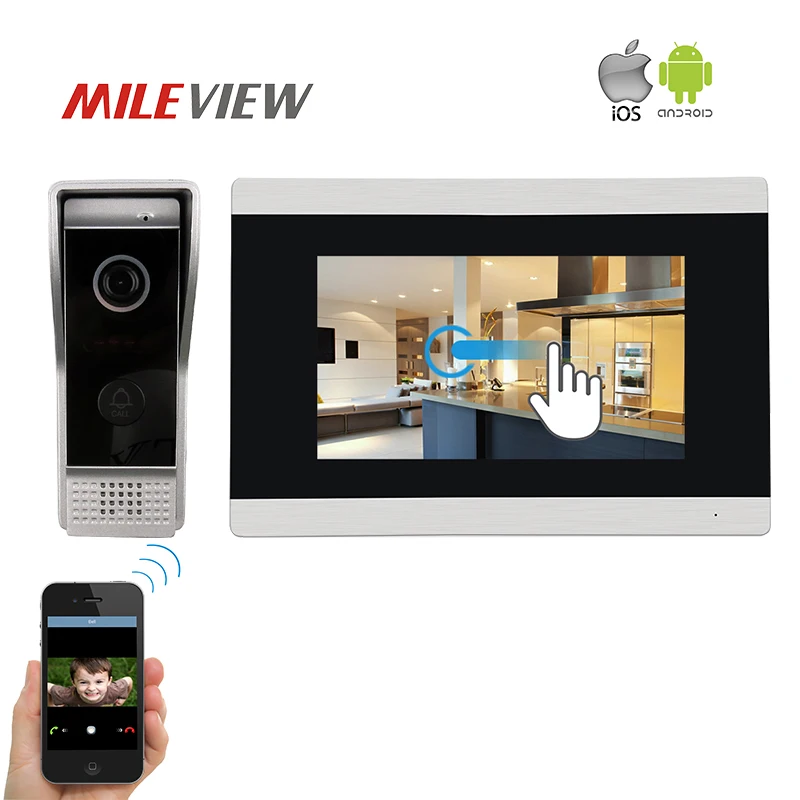 

Free Shipping 1.0MP 720P AHD IP WIFI 7" Touch Screen LCD Video Intercom Door Phone Record Monitor Kit Support Android IOS Phone