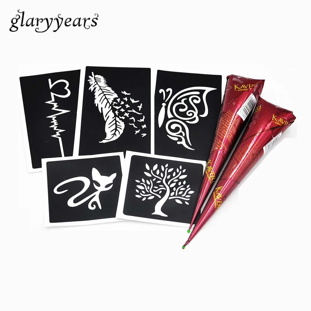 5 Pieces Kecil Stensil 2 Pieces Brown Henna Henna Pasta India