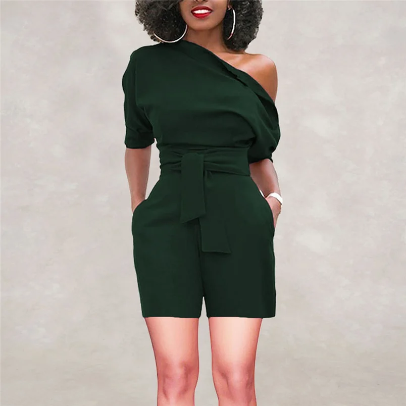 2018 Hot Sale Women's Summer Jumpsuit Sexy Off Shoulder Ruffle Short Romper Fashion Casual Party Jumpsuit  Rompers Holiday #J28 (45)