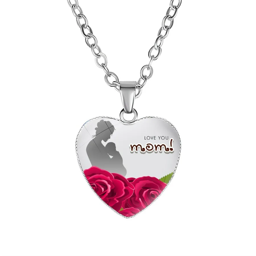 

Pattern Mother's Day Crystals From Austrian Necklace Women's Pendeloque Cut Fashion Heart Shaped MOM Clavicle Chain Pendant