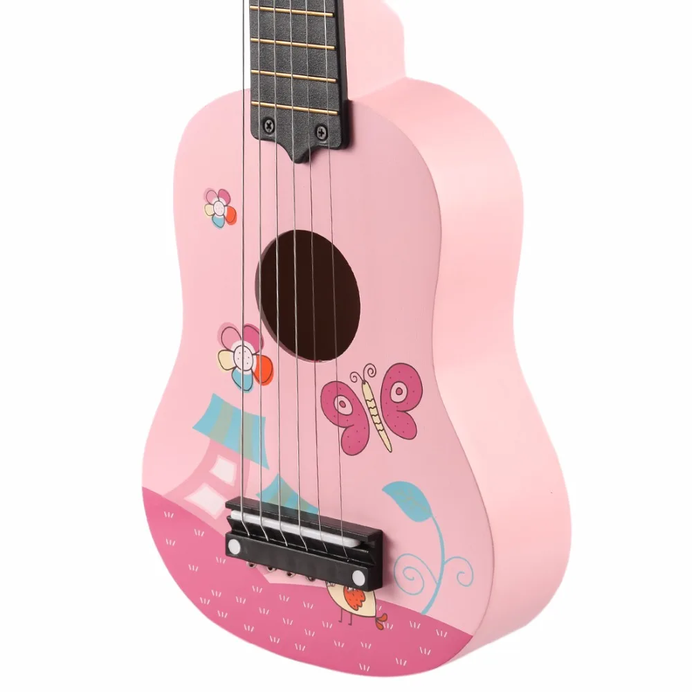 Ceny Wysokiej jakości 21 Cal Cute Cartoon 6 ciąg Mini drewniana gitara dzieci Ukulele instrumenty muzyczne edukacyjne zabawki chłopcy dziewczęta prezenty