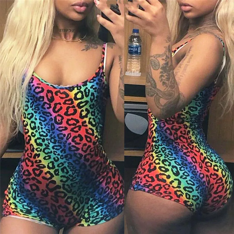 Women's Printing Skinny Playsuit Leotard Femmes Fashion Multicolor Sleeveless Bodysuit Stretch Ladies Leotard Body Tops Jumpsuit Women's Printing Skinny Playsuit Leotard Femmes Fashion Multicolor Sleeveless Bodysuit Stretch Ladies Leotard Body Tops Jumpsuit