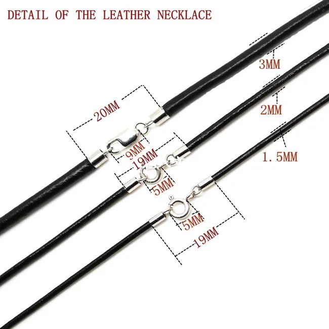 925 коннекторы из стерлингового серебра и застежки с настоящим черным кожаным шнуром Мужская цепочка-шнурок для мужчин и женщин