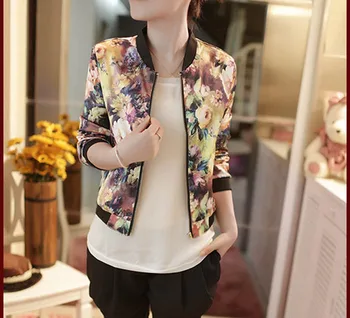 

Women's baseball uniform casual top Women Stand Collar Long Sleeve Zipper Floral Printed Bomber Jacket coats and jackets women -