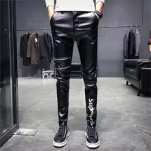 Осень Зима для мужчин's тонкие кожаные штаны личности кожаные штаны узкие брюки мужчин