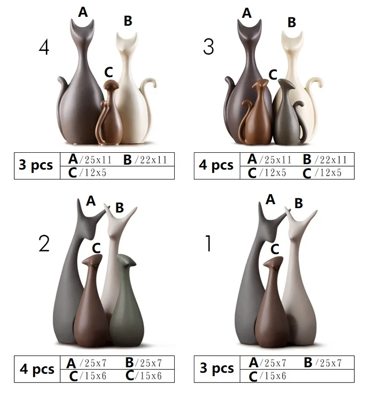 3/4 шт. скандинавские современные абстрактные олень статуэтки кошек Семья Творческий дом украшения Керамика ремесла свадебные подарки украшения Набор