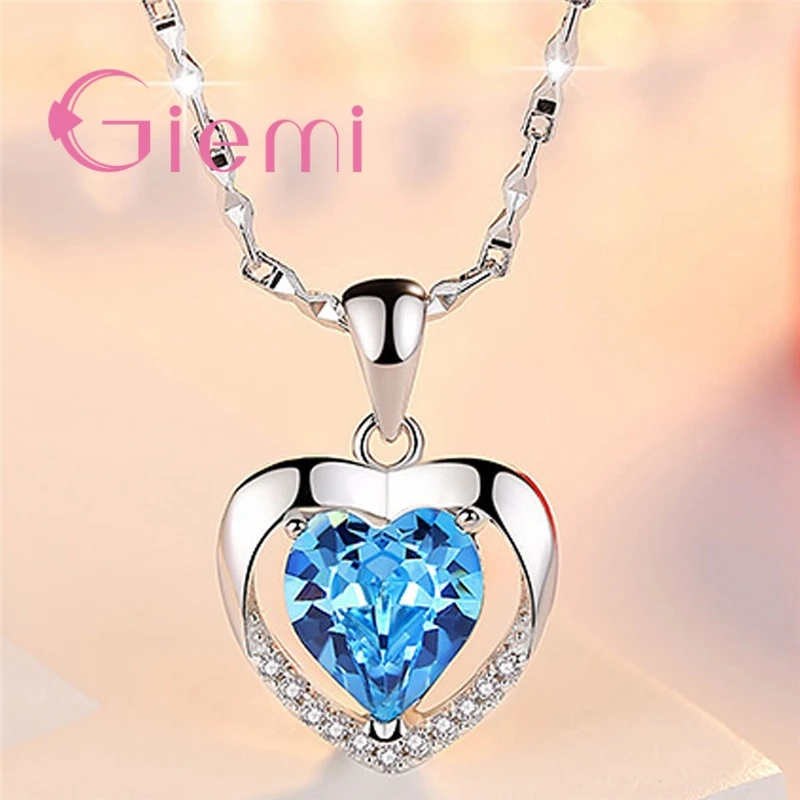Sky Blue Crystal Necklace Silver Chain Christmas Jewellery Gifts For Her Women 
