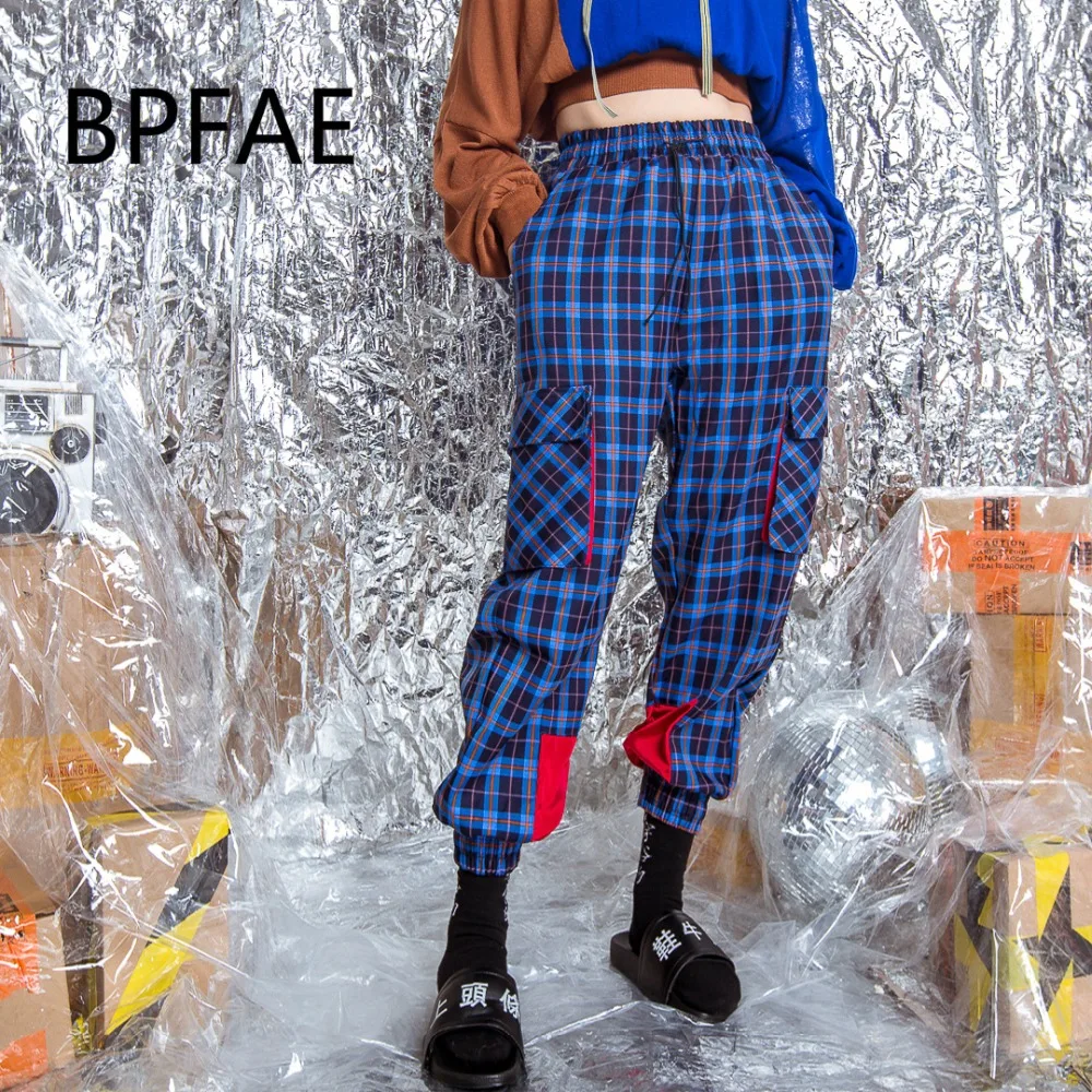 yellow and blue plaid pants