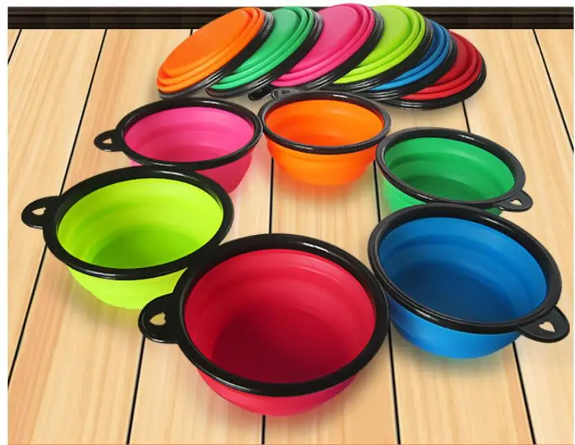 

by dhl 100pcs Pet Dog Bowl Silicone Pad Feeding Candy Color Dog Bowl Travel Portable Foldable Puppy Food Container Feeder Dish