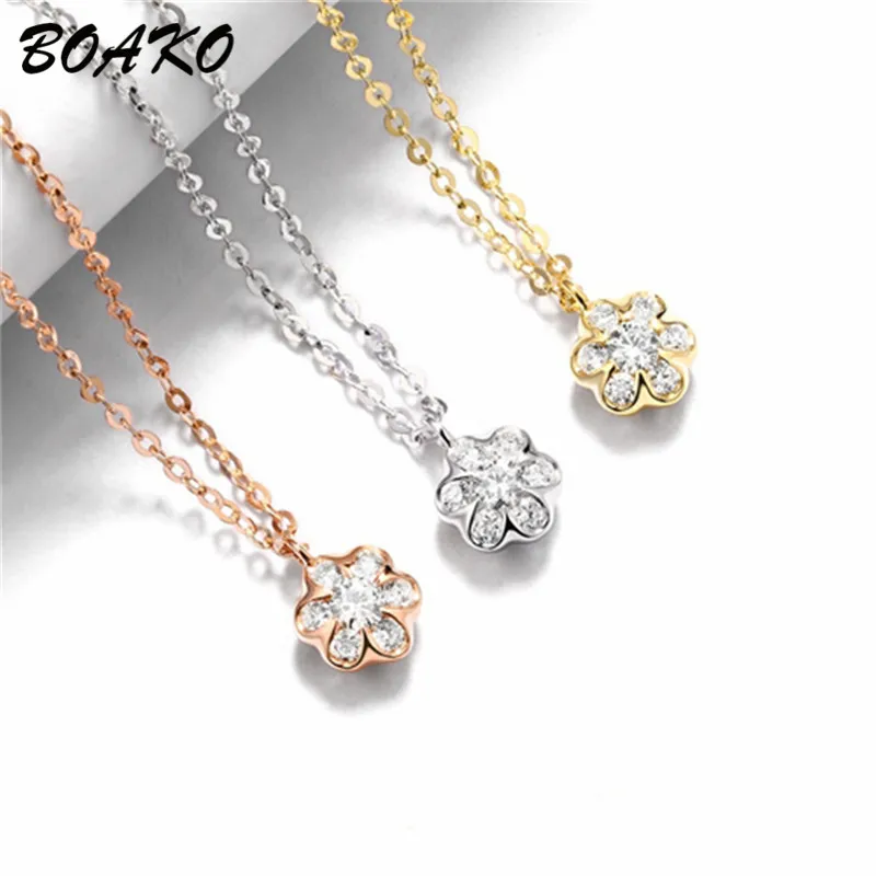 

BOAKO Cubic Zirconia Snowflake Necklace&Pendants Long Chain Statement Necklace for Women Rhinestone Choker Necklace Jewelry