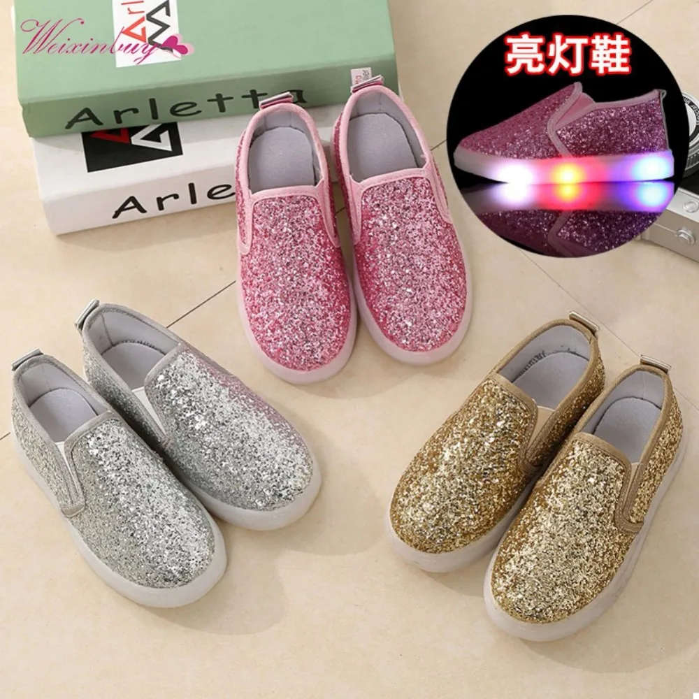 

2019 Baby Children Shoes Kids Led Flash Sneakers Spring Autumn Fashion Sequin Sneakers Girls Princess Lightning Shoes 21-30