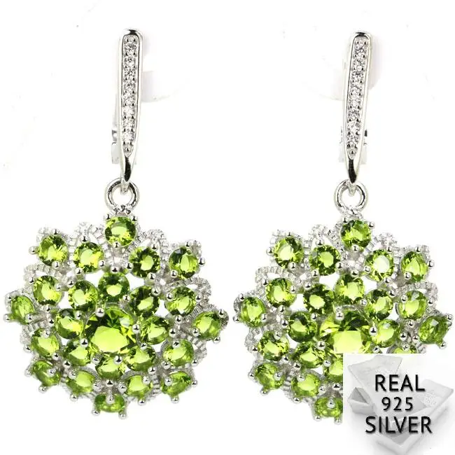 

Real 8.1g 925 Solid Sterling Silver Deluxe Green Peridot CZ Man Engagement Earrings 40x22mm