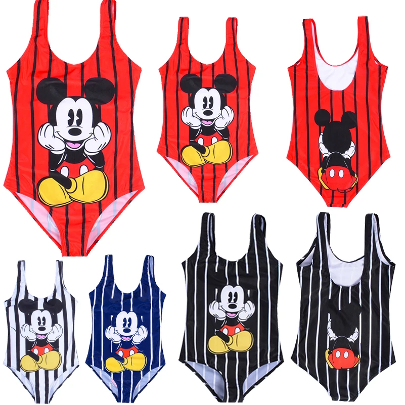 

Bikini Push Up Woman 2019 Swimsuit High Waist Thong Bikini 3D Mickey Mous Striped Print Bathing Costume Women Plus Size Swimwear