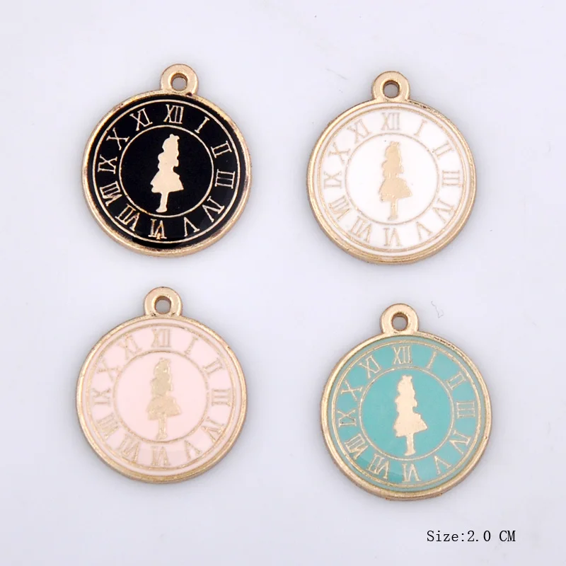 

10pcs 20mm DIY Alice in wonderland girl clock charms Korean jewelry accessories KC gold enamel alloy small bracelet pendant