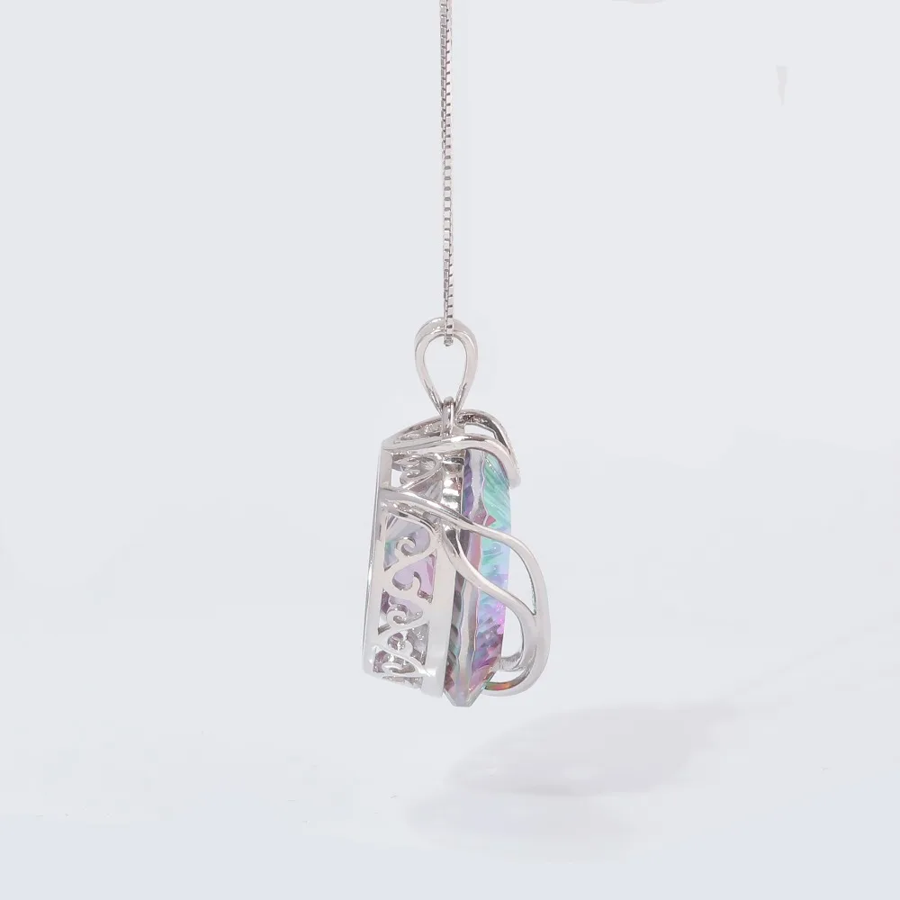 CiNily Rainbow Mystic Stone Luxury Large Heart Pendants Solid 925 Sterling Silver LOVE Dangle Charm Vintage Retro Jewelry Female