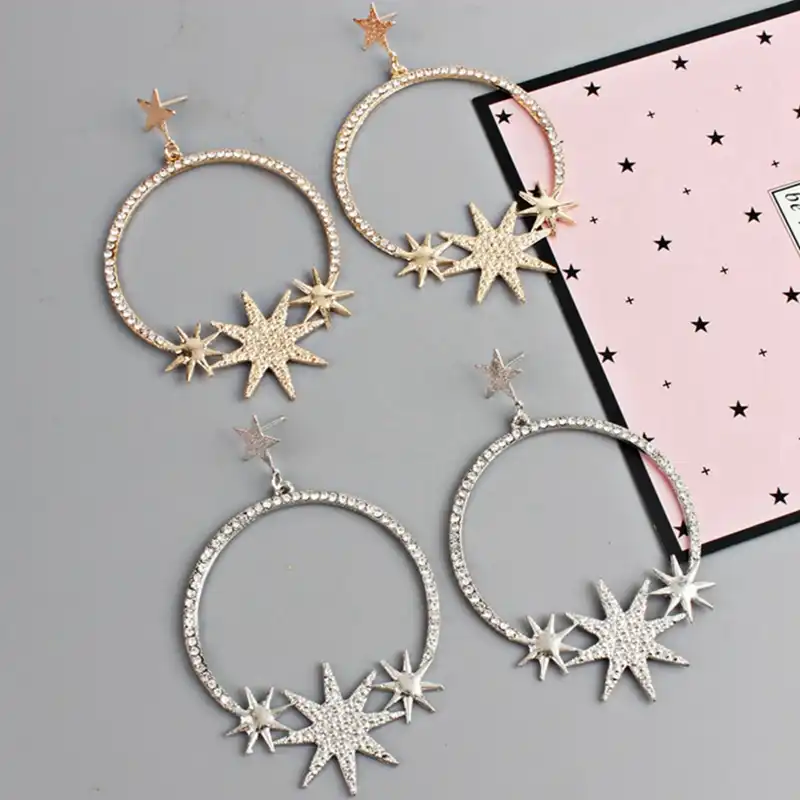 Новая мода Панк золото серебро звезда круг Висячие серьги-капли для женщин Девушка металлическая спираль Подвесные серьги геометрической ...