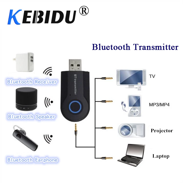 Kebidu Bluetooth передатчик 3,5 мм аудио адаптер беспроводной Bluetooth стерео аудио передатчик адаптер для ТВ наушников