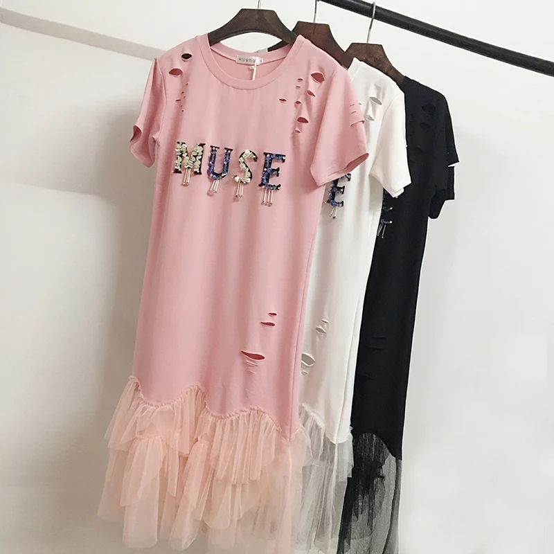 Long sleeve black mesh t shirt dress