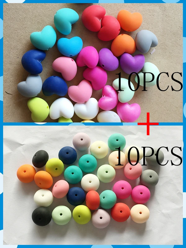 DIY silicone beads Oval 10PCS + Heart 10PCS 2 IN 1 silicone Teething
