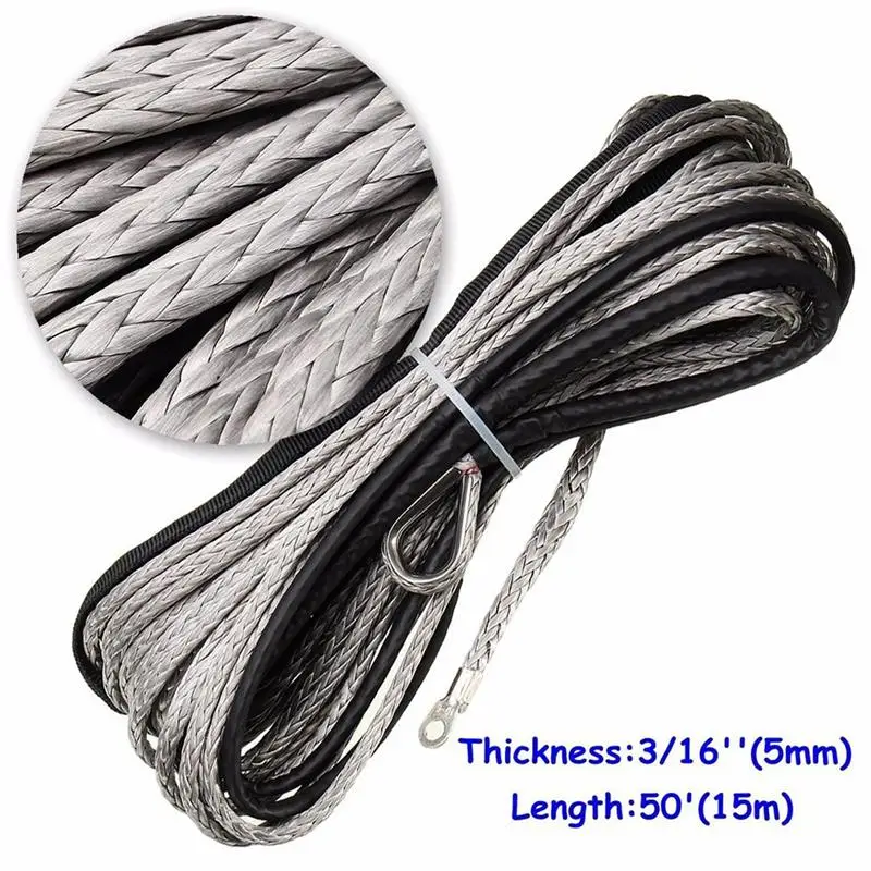 15M 6mm Towing Ropes Rope Synthetic Winch Rope Blue Fastness Winch Cable for Winches ATV UTV SUV Vehicle Truck