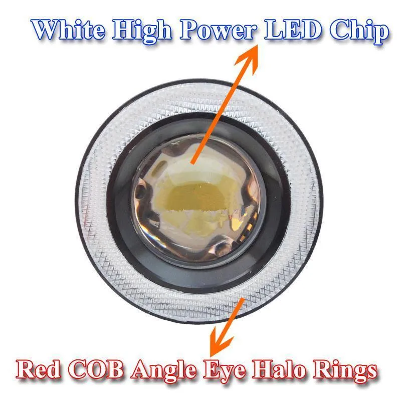 

CYAN SOIL BAY 2x Red High Power Car 3.0" 10W Max Projector LED Fog Light Lamps w/ COB Halo Angel Eye Rings