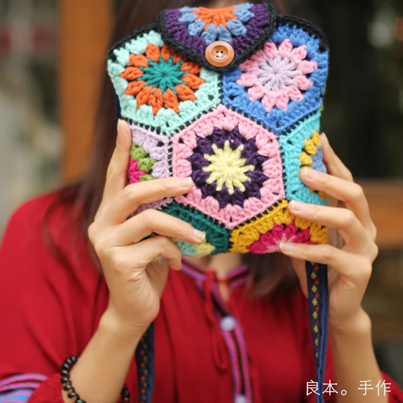 DIY Granny Square Crossbody Bags Crochet Hexagons Bag everyday Bag IPAD