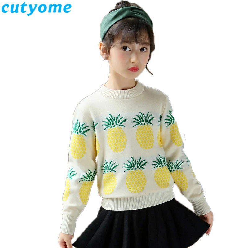 

Teenage Girls Christmas Sweater Children Long Sleeve Cotton Pineapple Print Prinecess Knitted Pullover Top Toddler Kids Sweaters