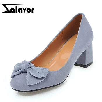 

ZALAVOR Plus Size 32-45 Shoes Women Chunky Heel Pumps Shallow Fashion Shoes Woman Bow Party Thick Heels Woman Footwear