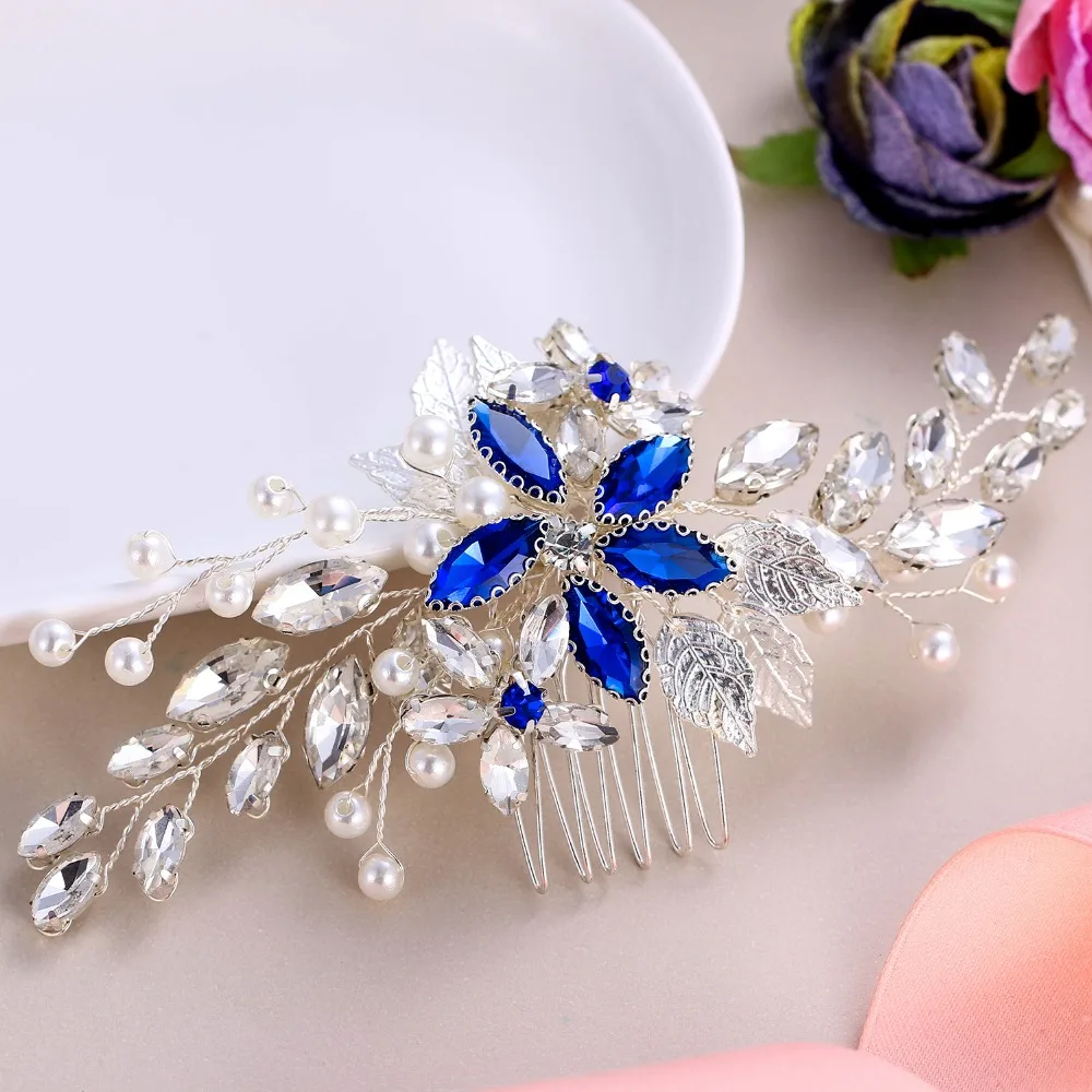 

Tuliper Flower Droplet Pearl Bridal Hair Comb Austrian Crystal Rhinestone Hair Piece For Wedding Women Party Jewelry Gift