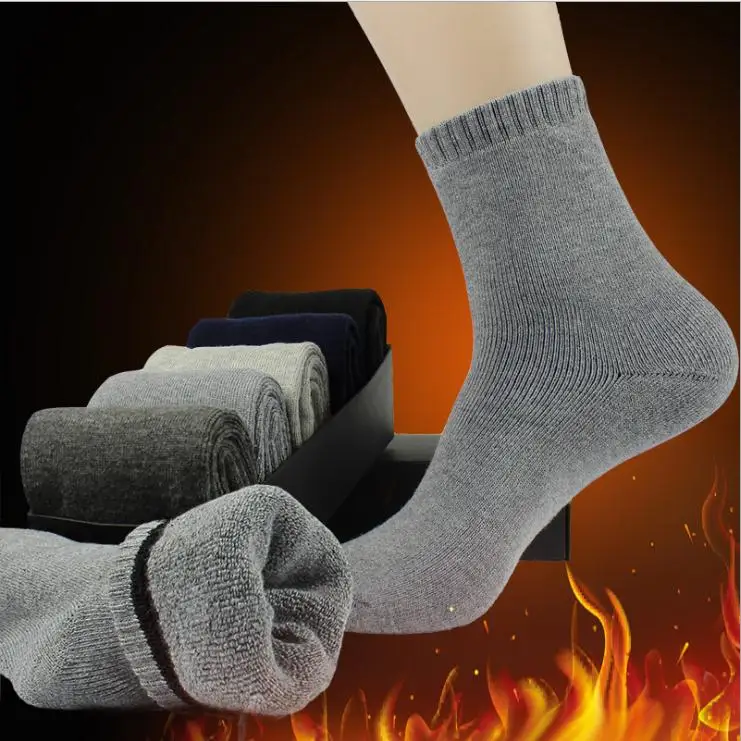 Мужские хлопковые зимние толстые махровый чулочно-носочные изделия средней высоты, теплые носки для мужчин, профессиональные носки для бега, размер 6-11