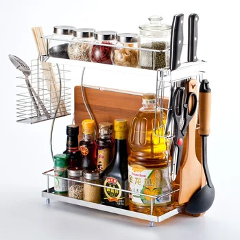 

Wall shelf stainless steel kitchenware storage rack 2 tool holder spices rack kitchen supplies