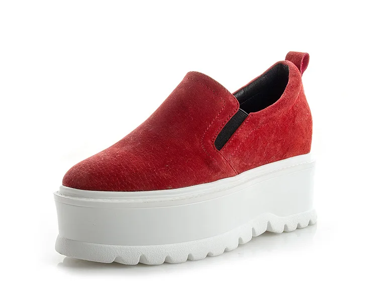 Женская обувь на плоской платформе; коллекция года; сезон весна-осень; кроссовки из натуральной кожи на толстой подошве; женская обувь на платформе и каблуке; женские кроссовки - Цвет: Red
