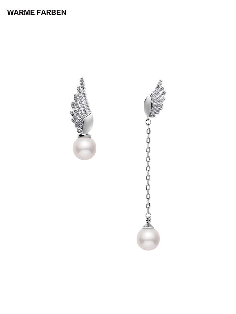 Warme Farben, 925 серебряные серьги-капли с жемчугом для женщин, ювелирные изделия с кристаллами, асимметричные серьги с крыльями и цирконием, вечерние женские Серьги Brincos
