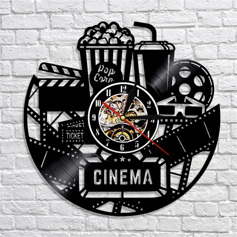 1Pc 12" Creative Popcorn Wall Clock Theater Movie Cinema Bar Clock Home Decor Black